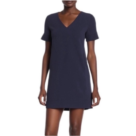 Theory • V-Neck Banded Shift Dress Blue Admiral Crepe Light - Picture 8 of 8